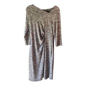 Talbots Heather Black Asymmetrical Neck Ruched Knit Dress Size M.
